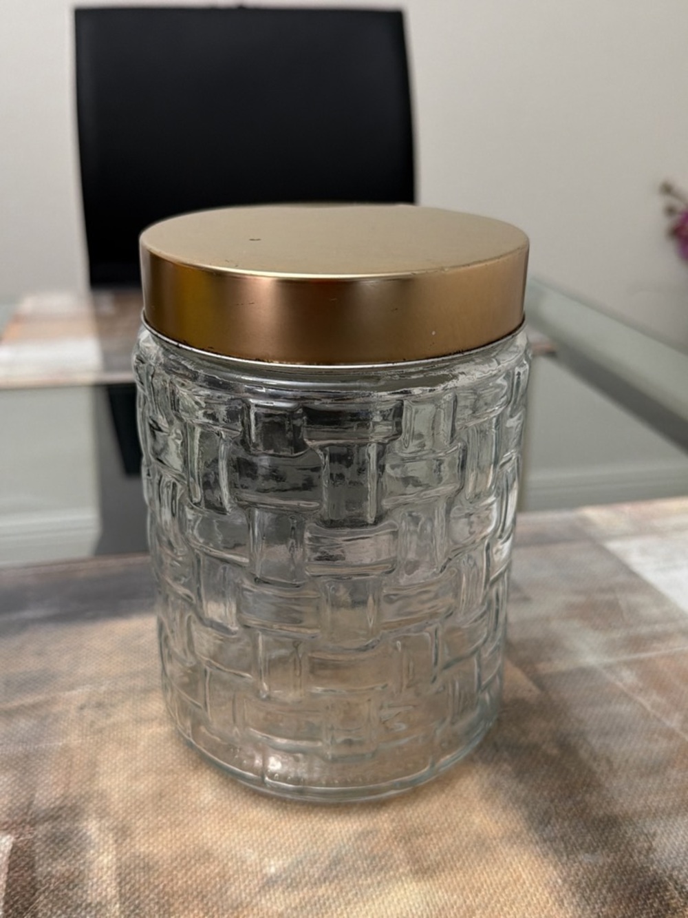 Glass Storage Jar with Gold Lid - Versatile Kitchen Canister